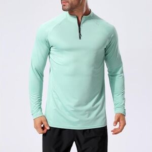 Men's Performance Quarter-Zip Athletic Shirt 1/4 Zip Workout Top Green MED